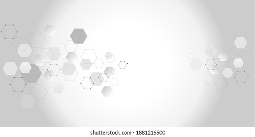 abstract  geometric grey white background made of hexagons.  Symbol of medicine science biology. gradient. Vector graphics