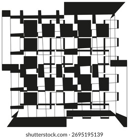 Abstract geometric grid. Chaotic square pattern. Black white surface. Vector fragmented background. EPS 10.