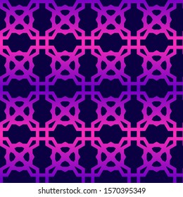 Abstract geometric grid seamless pattern. Pink and purple gradient colored vector wallpaper for textiles, posters, cards, wrapping paper, etc.