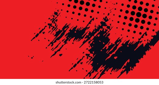 Grunge geométrico abstrato e padrão de pontos de meio-tom em vermelho vivo, ilustração vetorial.