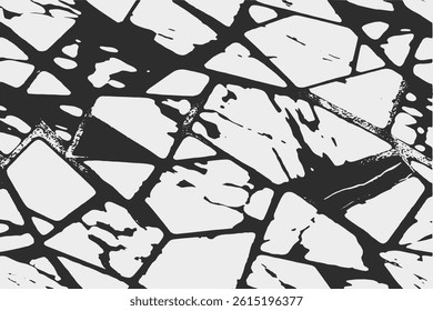 Abstract geometric grunge texture with black and white irregular shapes and lines