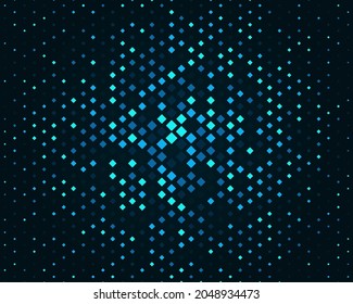 Abstract geometric halftone background. Futuristic grunge, pattern, dot. Background with blue rhombuses in different sizes and shades.
