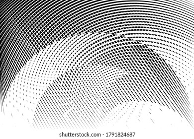 Abstract geometric halftone dots and lines background, modern design, black and white geometric dynamic pattern, vector texture for card, cover, poster, decoration.