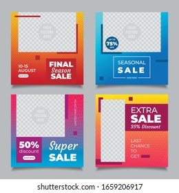 Abstract Geometric Halftone Gradient Social Media Or Instagram Post Collection.  Social Media Instagram Post Collection Template With Photo Space. Fashion Sale Social Media Post Templates.