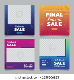 Abstract Geometric Halftone Gradient Social Media Or Instagram Post Collection.  Social Media Instagram Post Collection Template With Photo Space. Fashion Sale Social Media Post Templates.