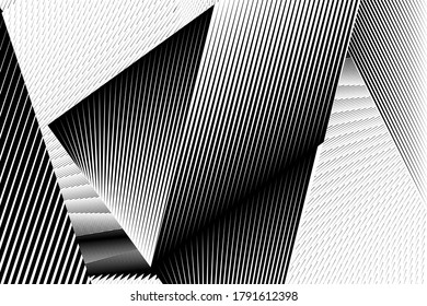 Abstract geometric halftone lines background, modern design, black and white geometric dynamic pattern, vector texture for card, cover, poster, decoration.
