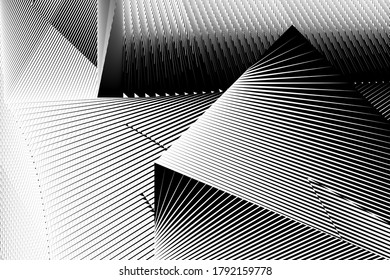 Resumen de fondo geométrico de líneas de media tonalidad, diseño moderno, patrón dinámico geométrico en blanco y negro, textura vectorial para tarjeta, cubierta, afiche, decoración.