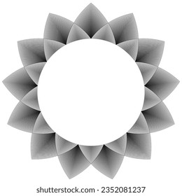 Abstract Geometric Halftone Radial Pattern in Flower Shape for Decorative Frame. Vector Art.