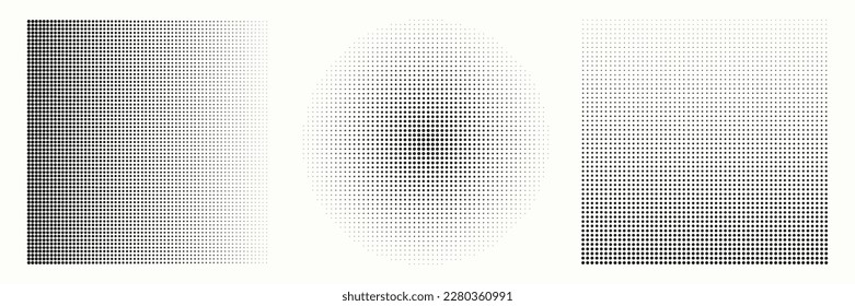 Abstract geometric halftone shapes. Black dotted circle and square gradient.
