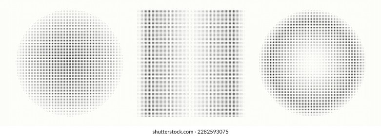 Abstract geometric halftone shapes. Black dotted circle and square gradient.	

