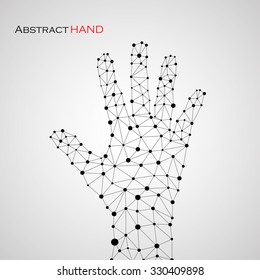 Abstract geometric hand with connecting dots and lines. Modern technology concept. Vector illustration. Eps 10