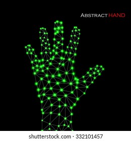 Abstract geometric hand with connecting dots and lines. Modern technology concept. Vector illustration. Eps 10