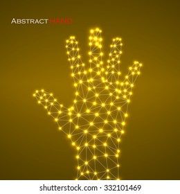 Abstract geometric hand with connecting dots and lines. Modern technology concept. Vector illustration. Eps 10