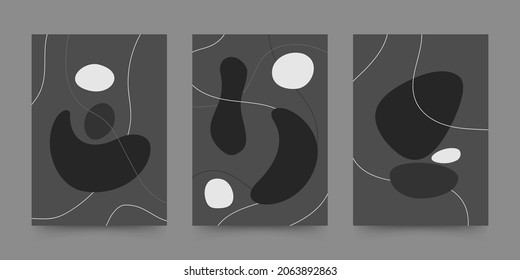 Abstract geometric hand drawn composition of shapes and lines set in mid century style. Boho design for wall decoration, poster, print, cover, wallpaper. Minimal dark wall art. Vector illustration.