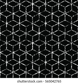 Abstract geometric hand drawn cubes seamless pattern.