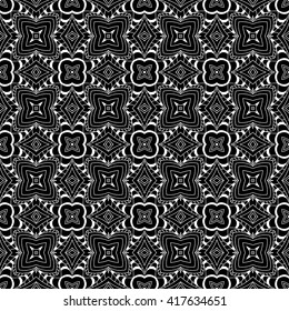 Abstract geometric hand drawn ornament. Vector seamless black and white pattern.