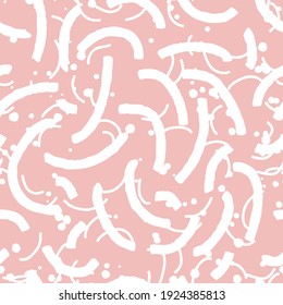 Abstract geometric hand drawn seamless pattern on pink background. Confetti festive texture. Cute artistic vector design for wallpaper, greeting cards, party invitations, textile print.