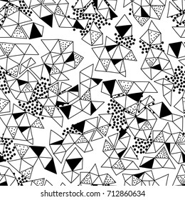 Abstract geometric hand drawn seamless pattern. Black and white triangles vector  background.