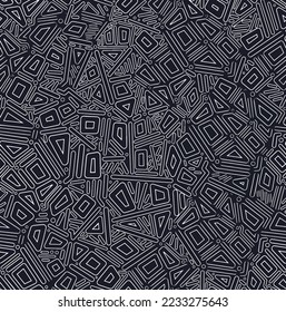 Abstract geometric hand drawn tribal square, triangle, Cubism art, vector, congested, symmetry repeat, horizontal, vertical, optic illusional, hypnotic illustration doodle style seamless pattern 