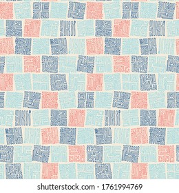Abstract geometric hand-drawn squares seamless pattern. Vector doodle background.