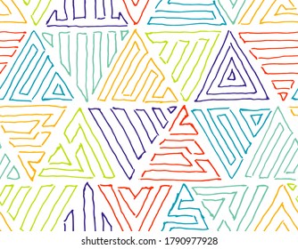 Resumen de los triángulos geométricos dibujados a mano sin fisuras. Fondo del doodle vectorial.