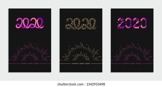 Abstract geometric Happy New Year 2020 banner. Corporate identity flyer. Vector set background.