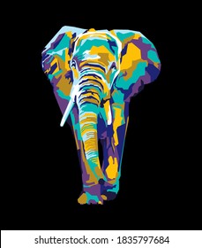 An abstract geometric head and foot colorful elephant with background. In WPAP Pop ART style vector eps10-editable.