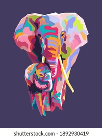 An abstract geometric head and foot colorful elephant with background. In WPAP Pop ART style vector eps10-editable.