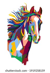 An Abstract geometric head of horse. Colorful in popart WPAP style.vector eps10-editable