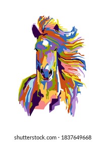 An abstract geometric head of horse.colorful with wpap popart style.vector eps-10-editable.