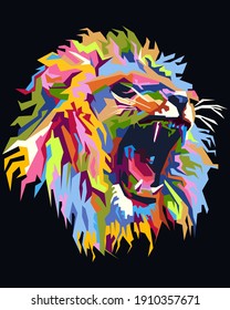 abstract geometric head of lion.colorful with wpap popart style. vector eps10-editable