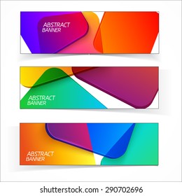 Abstract geometric headers. Colorful glass shapes on white. 