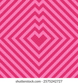 Abstract geometric heart design with textured pink diamond-shaped concentric layers. Perfect for bold and modern visuals. Vector illustration.