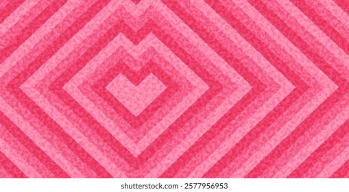 Abstract geometric heart design with textured pink diamond-shaped concentric layers. Perfect for bold and modern visuals. Vector illustration.