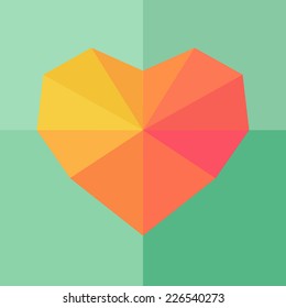 Abstract geometric heart isolated on green background. Vector logo template. Brand visualization, corporate identity. Vector abstract element for banner, card, poster design