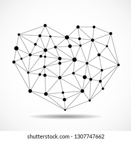 Abstract geometric heart of lines and dot, polygonal shape. Valentine`s day background