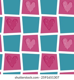 Abstract Geometric Hearts Seamless Pattern, Trendy Romantic Design