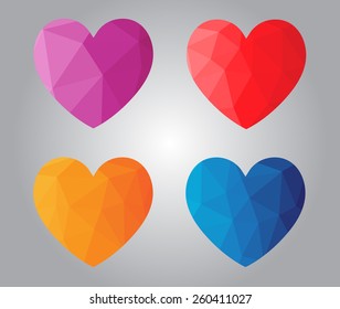 Abstract geometric hearts.Polygonal hearts.Vector illustration.