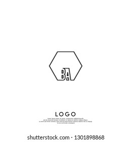 abstract geometric hexagon BA logo letters in the shadow design concept