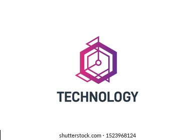 Abstract geometric hexagon connection line technology logo design vector template