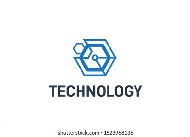 Abstract geometric hexagon connection line technology logo design vector template