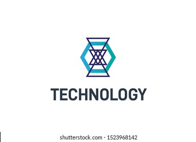 Abstract geometric hexagon connection line technology logo design vector template
