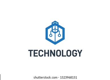 Abstract geometric hexagon connection line technology logo design vector template