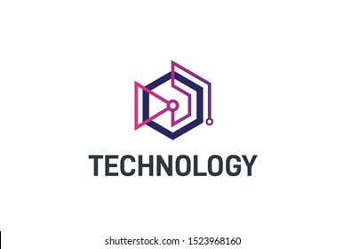 Abstract geometric hexagon connection line technology logo design vector template