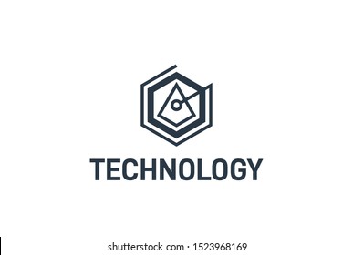 Abstract geometric hexagon connection line technology logo design vector template