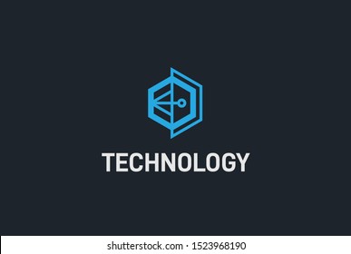 Abstract geometric hexagon connection line technology logo design vector template