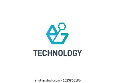 Abstract geometric hexagon connection line technology logo design vector template