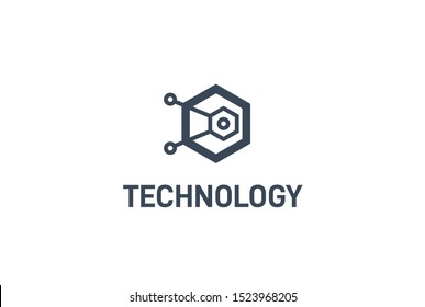Abstract geometric hexagon connection line technology logo design vector template