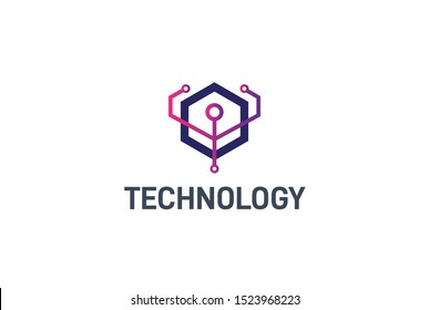 Abstract geometric hexagon connection line technology logo design vector template