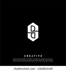 abstract geometric hexagon DD logo letter design concept in black and white flat color
